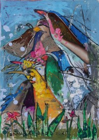 Farrukh Shahab, Bird Series, 08 x 12 inches, Mix Media On Magazine Paper, Figurative Painting, AC-FS-121